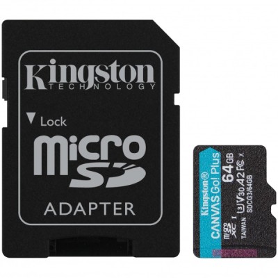 Card Memorie microSDXC Kingston Canvas Go Plus Android A2, 64Gb, Clasa 10 / UHS-1 U3, cu Adaptor SDCG3/64GB foto