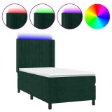 Cumpara ieftin Pat continental cu saltea si LED verde inchis 80x200 cm catifea
