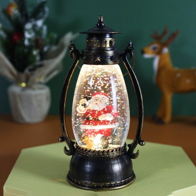 Decoratiune Luminoasa, Flippy, Felinar de Craciun, cu Lumina LED, Ornament Model Lampa cu Ulei Mos Craciun, cu Maner, 14x7x6 cm, Negru foto