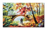 Cumpara ieftin Tablou peisaj cu indragostiti pictat manual, Impreuna pe aleea vietii, 100x60cm ulei pe panza in cutit, gata de expus pe perete