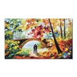 Tablou peisaj cu indragostiti pictat manual, Impreuna pe aleea vietii, 100x60cm ulei pe panza in cutit, gata de expus pe perete
