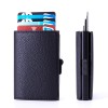 Portofel, pentru Carduri, Black Slim, negru elegant, Piele ecologica, slot din aliaj de aluminiu, cu design RFID, 9.8 cm h, 6.5 cm l, 2 cm grosime, Multicolor, Oem