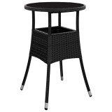 vidaXL Masă de grădină, negru, &Oslash;60x75 cm, sticlă securizată/poliratan