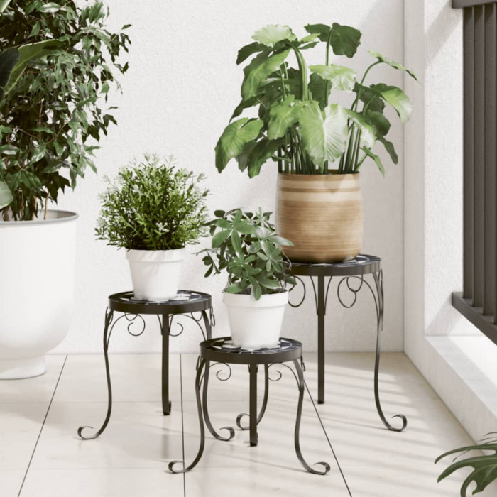 Suporturi pentru plante, 3 buc., negru si alb, ceramica GartenMobel Dekor