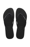 Havaianas slapi SLIM GLITTER II femei, culoarea negru, cu toc plat, 4146975.1069