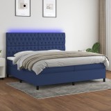 Cumpara ieftin Pat cu arcuri, saltea și LED, albastru, 200x200 cm, textil