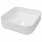 Chiuvetă de baie din ceramică, pătrată, 38 x 38 x 13,5 cm, alb