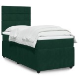 vidaXL Pat box spring cu saltea, verde &icirc;nchis, 90x190 cm, catifea 3292217
