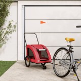 vidaXL Remorcă Bicicletă Animale, Roșu, Oxford/Fier, 137x68x72cm, Max 45kg, Transport C&acirc;ini/Pisici, Siguranță Reflectorizantă