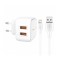 INCARCATOR RETEA CU CABLU DE DATE LIGHTNING XO-L61, 2 X USB, 2.4A, ALB, BLISTER