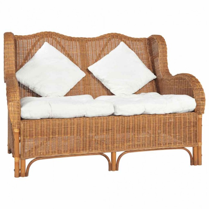 vidaXL Canapea cu 2 locuri, maro deschis, ratan natural și in 325468