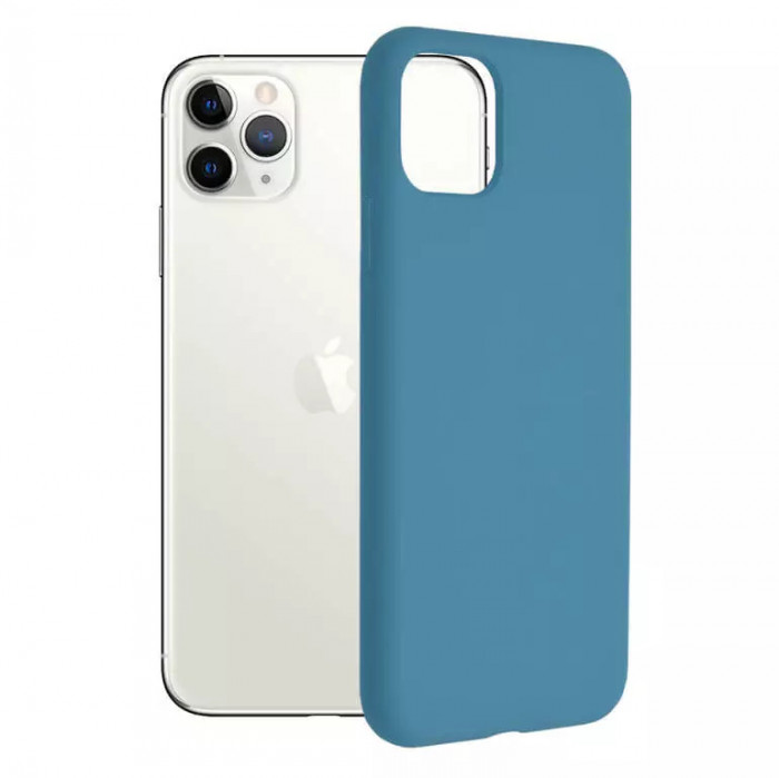 Husa iPhone 11 Pro Max Silicon Albastru Slim Mat cu Microfibra SoftEdge