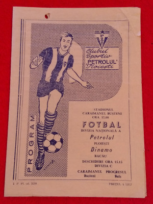 Program (vechi) meci fotbal PETROLUL Ploiesti-DINAMO BACAU (14.05.1969) foto