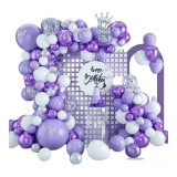 Set 105 baloane, Arcada aniversara, Botez/Baby shower, 12 fluturi argintii, Mov lila