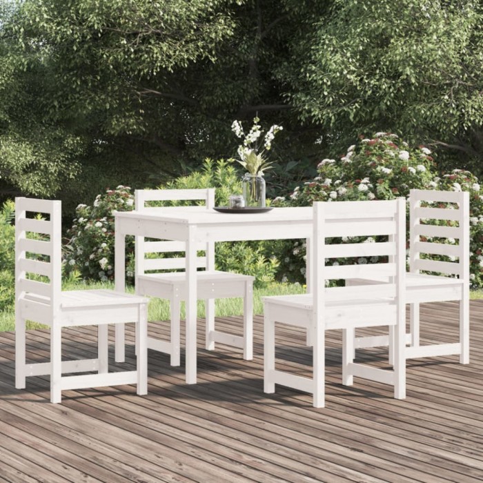 Gossi set de dining pentru gradina, 5 piese, alb, lemn masiv de pin