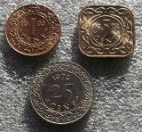 P1. Suriname Surinam 1 cent 1966 + 5 + 25 cents 1972 aUNC **