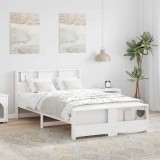 vidaXL Cadru de pat cu headboard Alb 135 x 190 cm Lemn masiv de pin