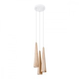 Lampă Suspendată Sula Lemn Natural 3 Becuri Coș Conic Scandinav De Interior