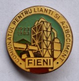 Combinatul pentru lianti si azbociment FIENI (1923 - 1983) insigna SUPERBA rara
