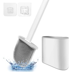 Perie pentru WC din silicon cu suport autoadeziv si cap flexibil Alb foto