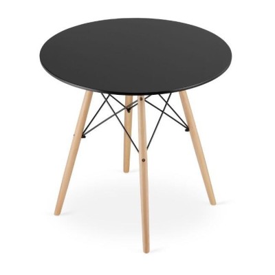 Masa stil scandinav, Artool, rotund, MDF si lemn, negru, natur, 80x72 cm foto