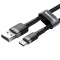 Cablu Baseus USB-A la Type-C, 1.5A, Cafule Series, 3m, Negru-Gri