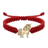 Bratara snur impletit si unicorn din argint 925 placat cu aur galben 24K