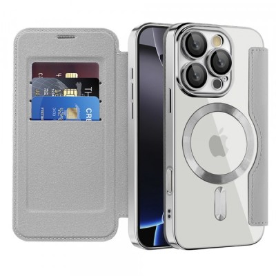 Husa MagSafe pentru Apple iPhone 16 Pro Max, Techsuit, SmartMag Book, Gri foto
