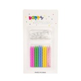 Cumpara ieftin Set 10 lumanari spiralate pentru tort cu suport inclus, multicolore, 6.5 cm, parafina, accesorii aniversare pentru petreceri si zile de nastere