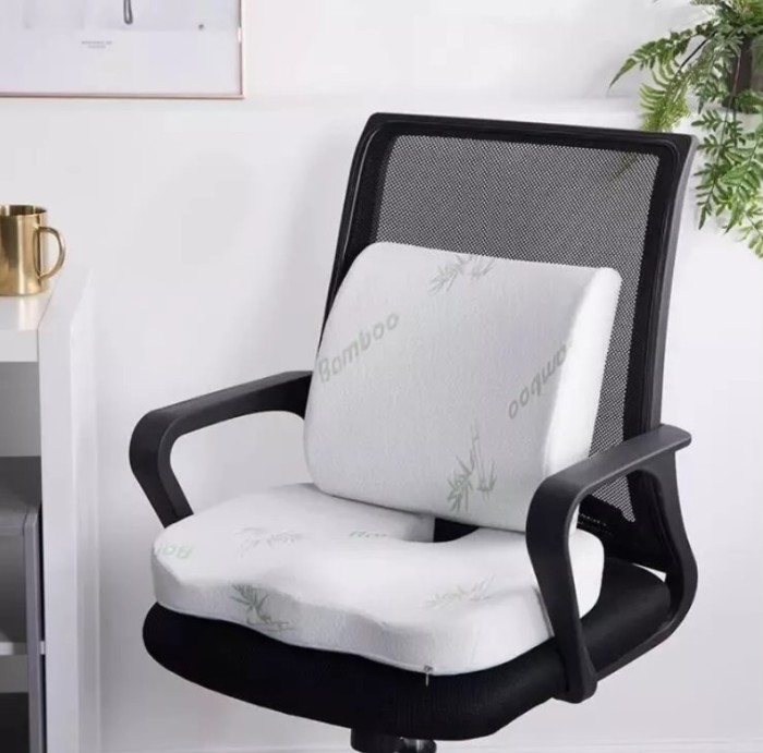 Set de 2 perne ortopedice anatomice cu fire de bambus pentru suport lombar si pentru sezut din spuma de memorie