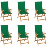 Set 6 Scaune Gradina vidaXL, Lemn Tec, Pliabile, cu Perne Verzi, Reglabile
