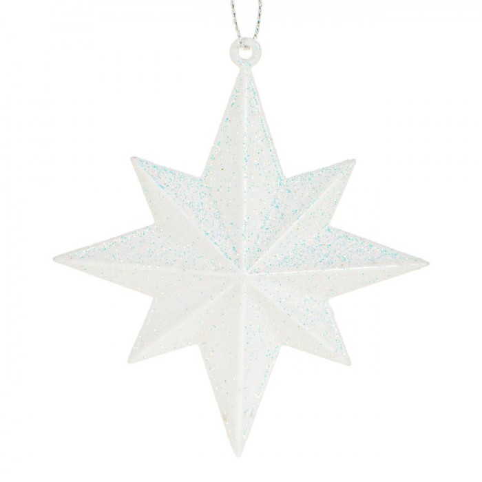 Ornament Crăciun, Stea 3D, Glitter Irizat, Alb, 10cm