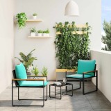vidaXL Seturi de mobilier cu pernă 3 pcs Negru și Turcoaz Ratan 42026950