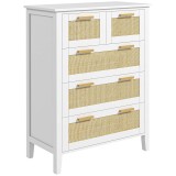 HOMCOM Comodă 5 sertare m&acirc;nere de lemn masiv șine de metal pentru birou salon dormitor 77 x 37 x 104 cm alb | Aosom Romania