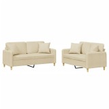 Set de canapele cu perne, 2 piese, crem, material textil