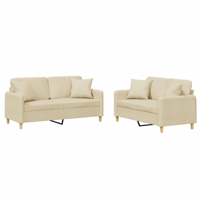 Set de canapele cu perne, 2 piese, crem, material textil