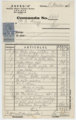 Romania, Energia, Materiale-Electrice-Technice-Sanitare, Nota de lucru (IV), Craiova, 1936 foto
