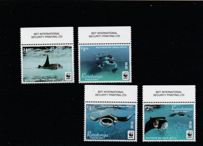 Rarotonga 2016-Fauna,WWF,Testoase,serie 4 valori,cu margine,sus,MNH,Mi,50-53