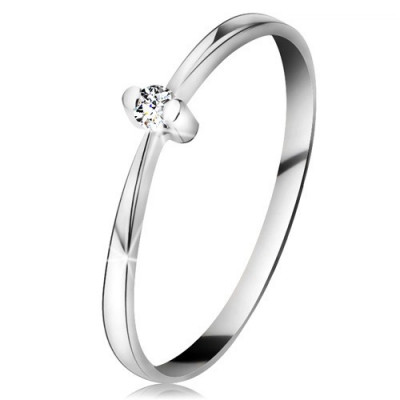 Inel din aur alb 14K - diamant transparent &amp;icirc;ntr-o montură &amp;icirc;n două puncte, brațe &amp;icirc;nguste - Marime inel: 58 foto