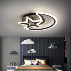 Lustra LED Luna &amp; Stea Neagra, 78W, telecomanda, lumina/rece/calda/neutra, intensitate reglabila