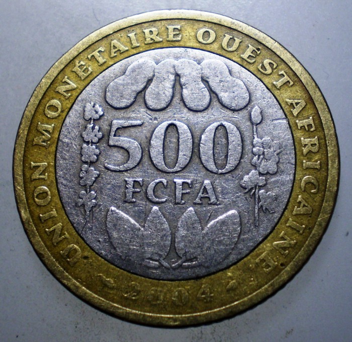 1.554 AFRICA DE VEST WEST AFRICAN STATES FCFA 500 FRANCS FRANCI 2004 BIMETAL