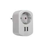 Adaptor SIMON de calatorie cu priza Schuko de 16A si 2 mufe USB - RESIGILAT