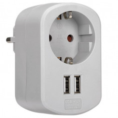 Adaptor SIMON, Adaptor de calatorie cu priza Schuko de 16A si 2 mufe USB, Adaptor de alimentare pentru incarcare de perete, USB Thief - RESIGILAT