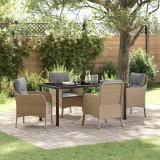 Cumpara ieftin Set de masă pentru grădină cu pernă 5 pcs Bej Rattan poli