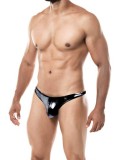Tanga Barbateasca CUT4MEN Provocative Skai Negru Decupaj Frontal Piele Ecologica S M L XL