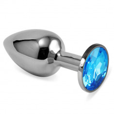 Dop Anal Cu Bijuterie Rosebud Classic Metal Plug S, Argintiu + Bleu, 6.5 cm