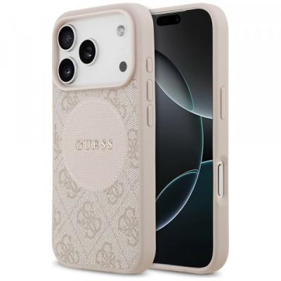 Husa MagSafe pentru Apple iPhone 17 Pro, Guess, 4G Circle Classic Logo, Roz foto