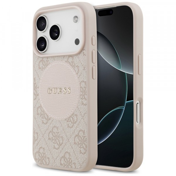 Husa MagSafe pentru Apple iPhone 17 Pro, Guess, 4G Circle Classic Logo, Roz