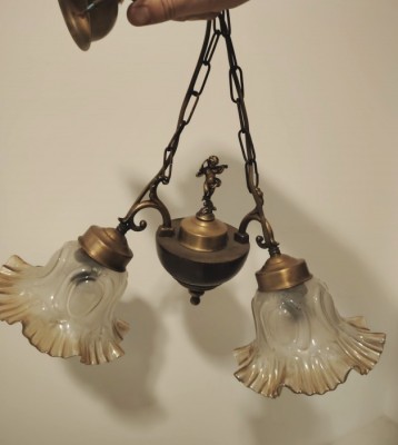 Superb lampadar antic tip pendul cu 2 brațe din bronz in stilul aroc foto