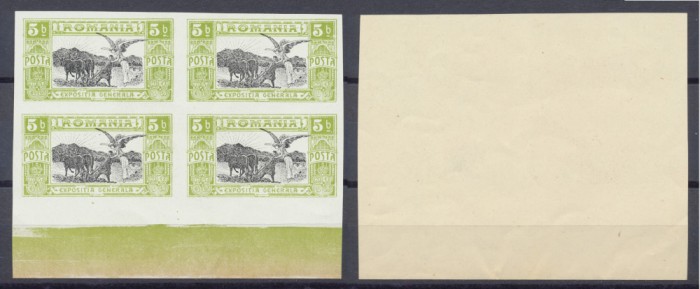 ROMANIA 1906 Expozitia Generala timbru 5 bani nedantelat bloc 4 eroare sau eseu